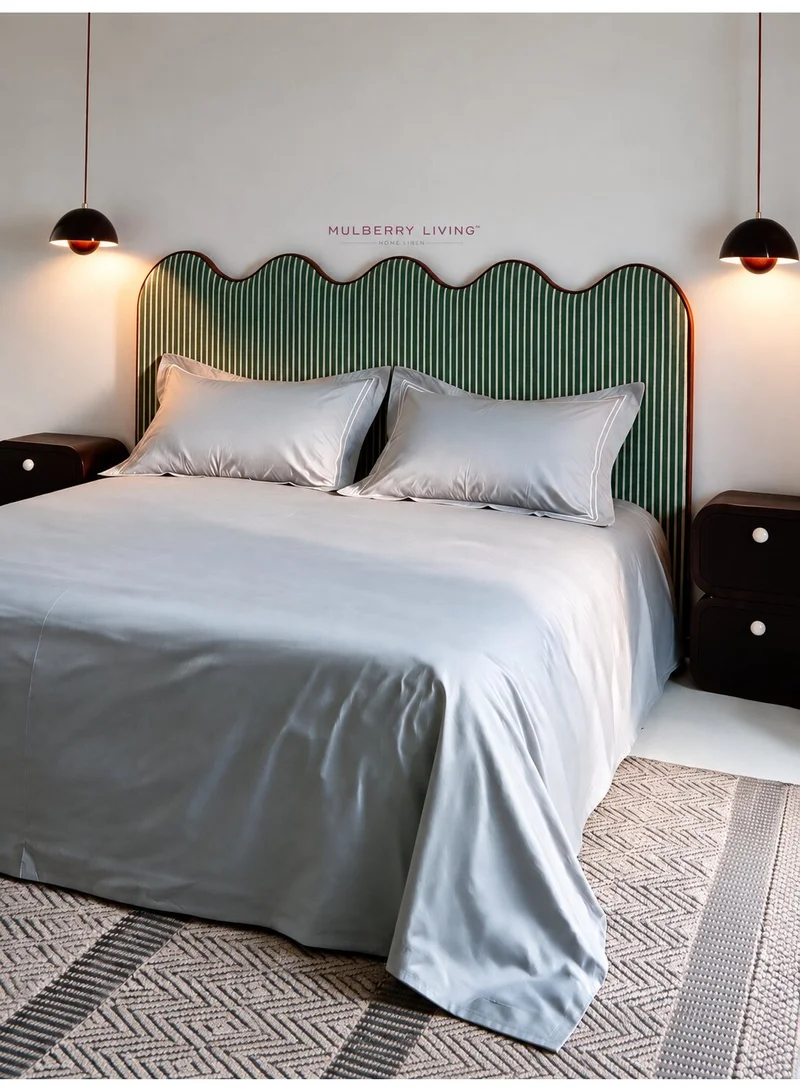 Mulberry Living 100% Cotton Queen Flat Bedsheet with 2 Pillow covers - 500TC Opulent Hue -Silver grey