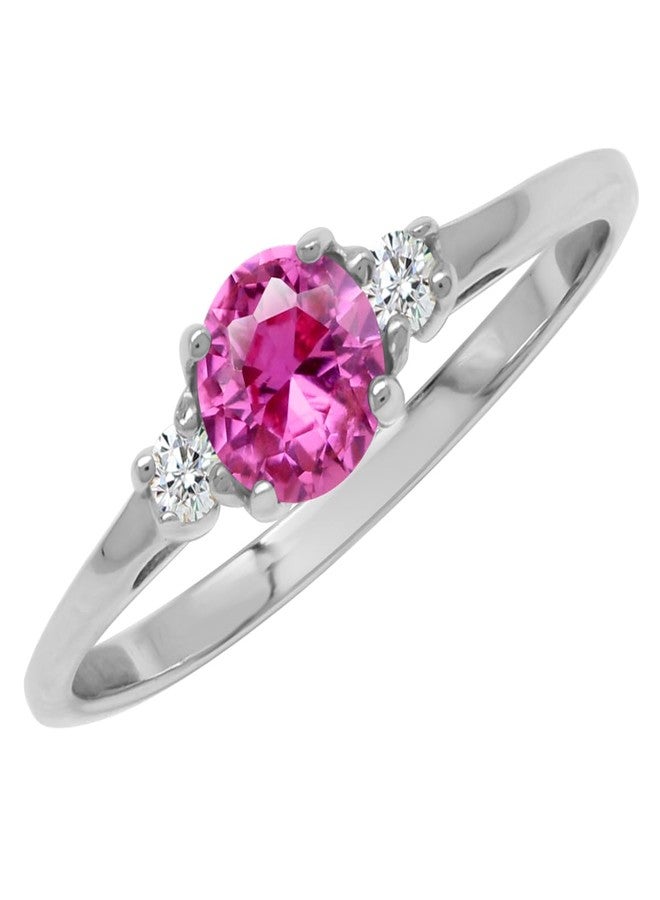 Silvershake 5mm Petite Round Shape Created Pink Tourmaline 925 Sterling Silver Promise Ring Jewelry for Women October Gemstone Birthstone Size 5.5 - Image 1