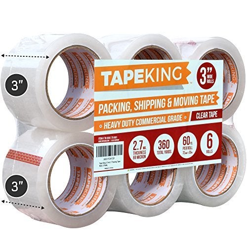 Tape King شريط كينغ الشفاف للتغليف بعرض 3 إنش (سمك 2.7 مل) - 60 ياردة لكل لفة إعادة تعبئة (عبوة من 6 لفات) - شريط لاصق قوي للتغليف الصناعي للحركة، التعبئة، الشحن، المكتب والتخزين - Image 1