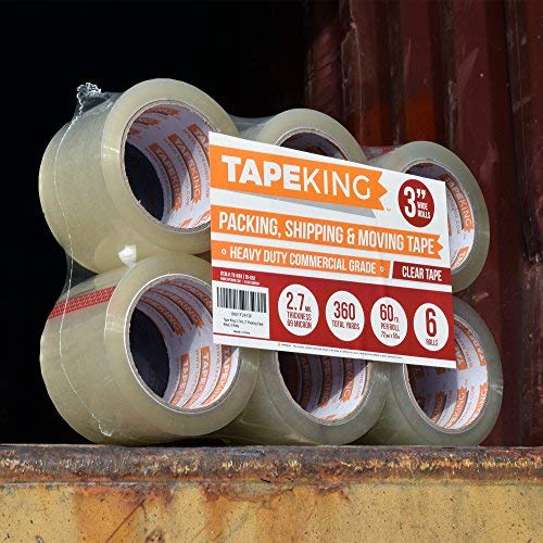 Tape King شريط كينغ الشفاف للتغليف بعرض 3 إنش (سمك 2.7 مل) - 60 ياردة لكل لفة إعادة تعبئة (عبوة من 6 لفات) - شريط لاصق قوي للتغليف الصناعي للحركة، التعبئة، الشحن، المكتب والتخزين - Image 5