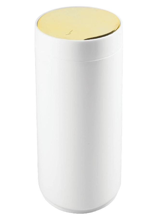 mDesign Small Round Plastic Trash Can Wastebasket, Garbage Container Bin with Swing Top Lid - for Bathrooms, Kitchens, Home Offices - 1.3 Gallon/5 Liter - White/Gold - pzsku/Z8B4108A6FA7D136AEE98Z/45/_/1692791430/38518dfa-cf67-45ca-8927-42b74cdf5d06