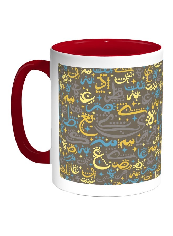 RYN Arabic Letters Printed Coffee Mug Red/White/Grey 11ounce
