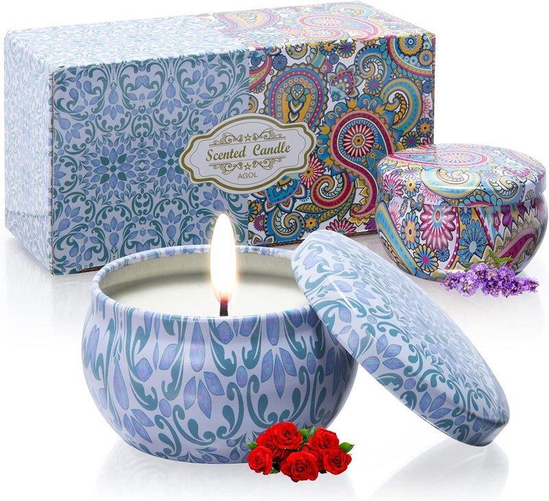 AGOL 2 Pack Scented Candles, 2.5 oz Aromatherapy Candles for Home Scented, Natural Soy Candles with Floral Scents, Portable Small Jar Candle Set for Travel, Spa, Bath, Yoga, Home Decor Candle - Image 1