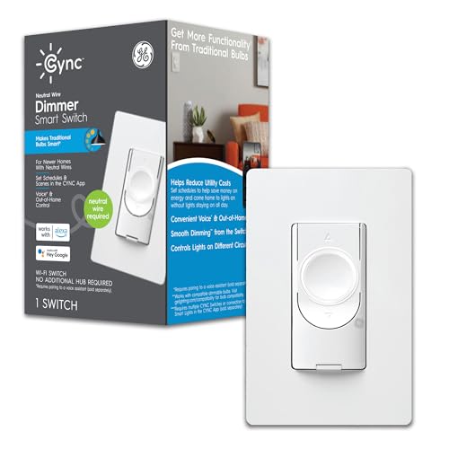 Cync GE CYNC Smart Dimmer Light Switch, Neutral Wire Required, Bluetooth and 2.4 GHz WiFi 4-Wire Switch, Works with Amazon Alexa and Google Home, White Light Dimmer (1 Pack) - Image 1