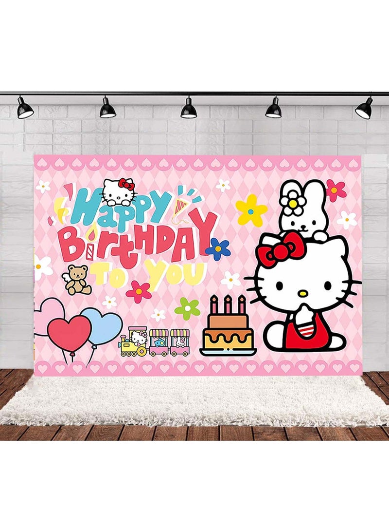 Hello Kitty 33-piece set of Hello Kitty theme set birthday party supplies including Hello Kitty background cloth (size 150cmx100cm) - Image 2