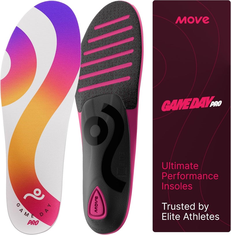 MOVE Game Day Pro- Ultimate Performance Sports Insoles for Basketball, Volleyball, Football, Tennis, Athletics, Baseball, Running, and Active Lifestyle. Extra Shock Absorption (M 9-9.5/WM 10.5-11)