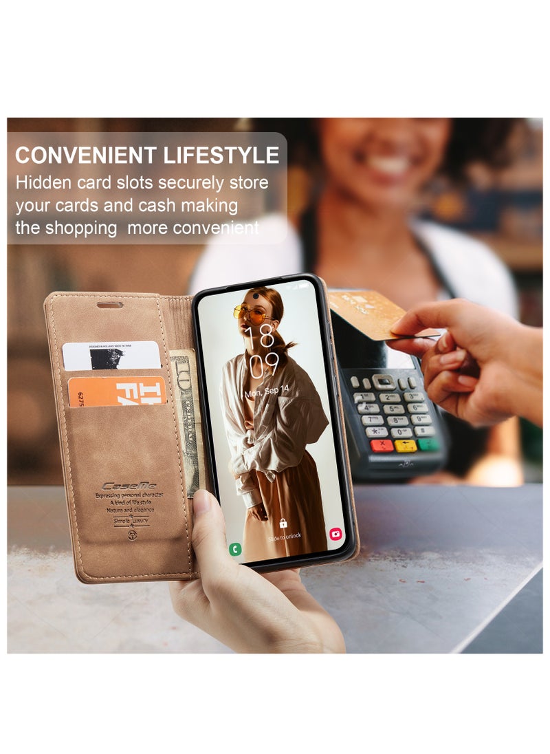 CaseMe Phone Case Compatible with Samsung Galaxy A35 with Card Holder High-end Retro Leather Shockproof Protective Wallet Case  - Image 5