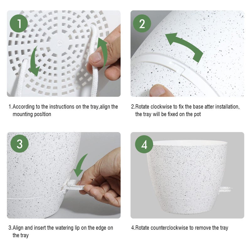 UOUZ 12inch 2Pack Large Self Watering Planters, Plastic Plant Pots with 60oZ Removable Deep Reservoir and Multi Mesh Drainage Holes for Indoor Outdoor Garden Plants and Flowers, White Speckles - Image 4