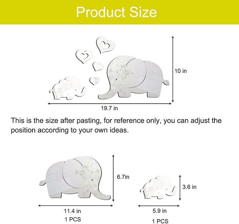 Incrizma Elephant & Heart-Shaped Creative Mirror Wall Stickers, Reflective Acrylic Wall Mirror Decals, DIY 3D Wall Murals Decorations for Living Room, Bedroom, Sofa Backdrop (Elephant & Heart, Silver) - Image 5