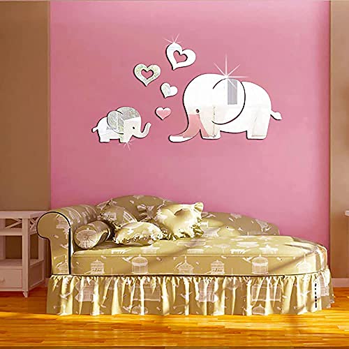 Incrizma Elephant & Heart-Shaped Creative Mirror Wall Stickers, Reflective Acrylic Wall Mirror Decals, DIY 3D Wall Murals Decorations for Living Room, Bedroom, Sofa Backdrop (Elephant & Heart, Silver) - Image 3