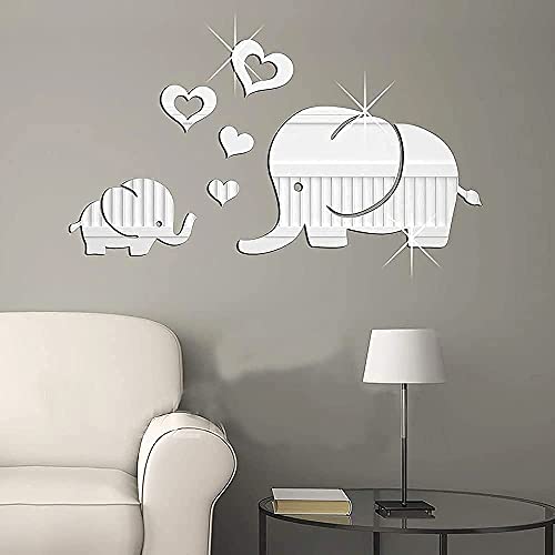 Incrizma Elephant & Heart-Shaped Creative Mirror Wall Stickers, Reflective Acrylic Wall Mirror Decals, DIY 3D Wall Murals Decorations for Living Room, Bedroom, Sofa Backdrop (Elephant & Heart, Silver) - Image 1