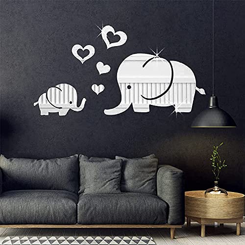 Incrizma Elephant & Heart-Shaped Creative Mirror Wall Stickers, Reflective Acrylic Wall Mirror Decals, DIY 3D Wall Murals Decorations for Living Room, Bedroom, Sofa Backdrop (Elephant & Heart, Silver) - Image 2