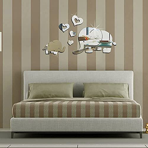 Incrizma Elephant & Heart-Shaped Creative Mirror Wall Stickers, Reflective Acrylic Wall Mirror Decals, DIY 3D Wall Murals Decorations for Living Room, Bedroom, Sofa Backdrop (Elephant & Heart, Silver) - Image 4