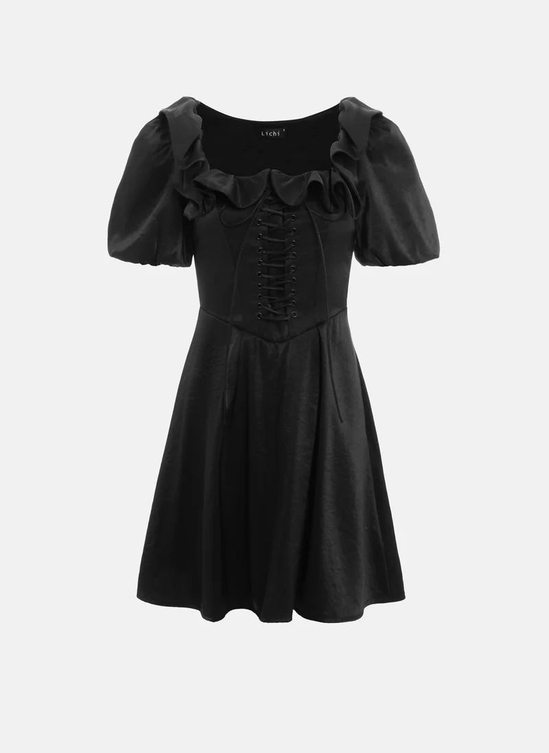 Lichi  Shiny mini dress with lace-up waistline for Women | Best Price UAE
