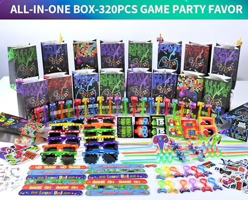 PLOUGVI 320PCS Video Game Party Favors for KidsIncluding Goodie Bags Glasses Straws Bubble Wands Stickers Cake Toppers Tattoos MorePerfect for Theme Party Decorations Piata Fillers - Image 5