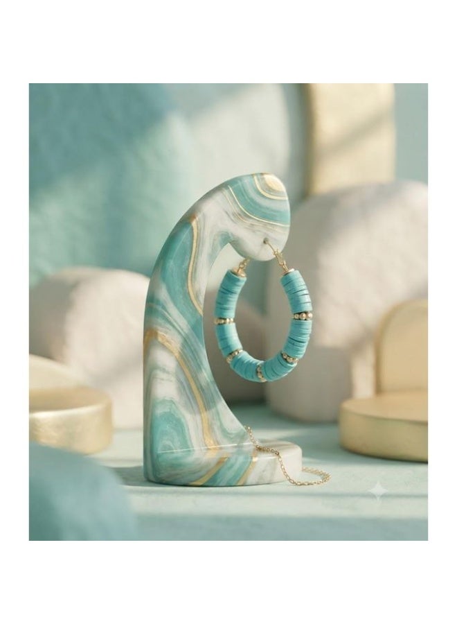 Boho Chic Turquoise Polymer Clay Disc Heishi Bead Large Hoop Earrings with Gold Accent - Image 1