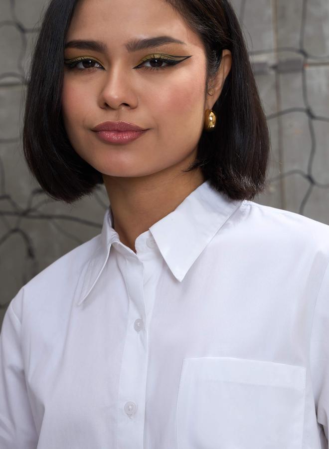 SASSAFRAS White Poplin Asymmetric Hem Buttoned Shirt - Image 5