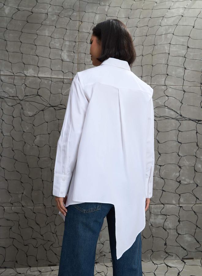 SASSAFRAS White Poplin Asymmetric Hem Buttoned Shirt - Image 2