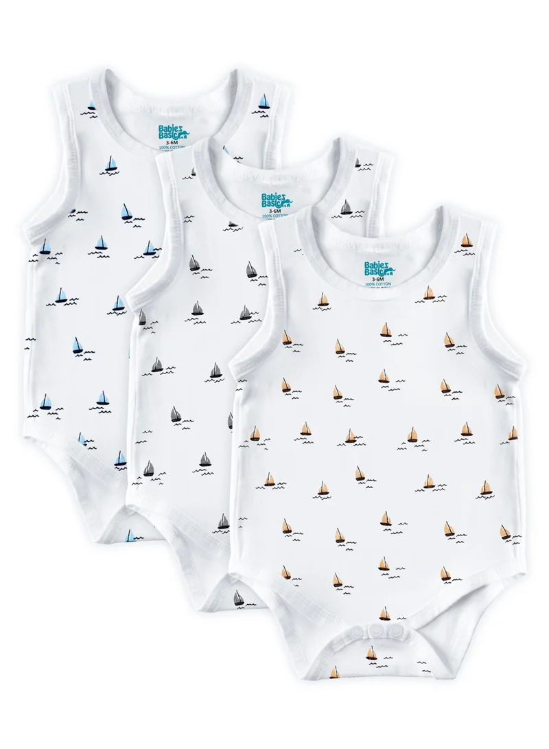 Babies Basic BabiesBasic 100% Super Combed Cotton, Sleeveless Romper/Bodysuit, for New Born to 24months. Set of 3 - Printed