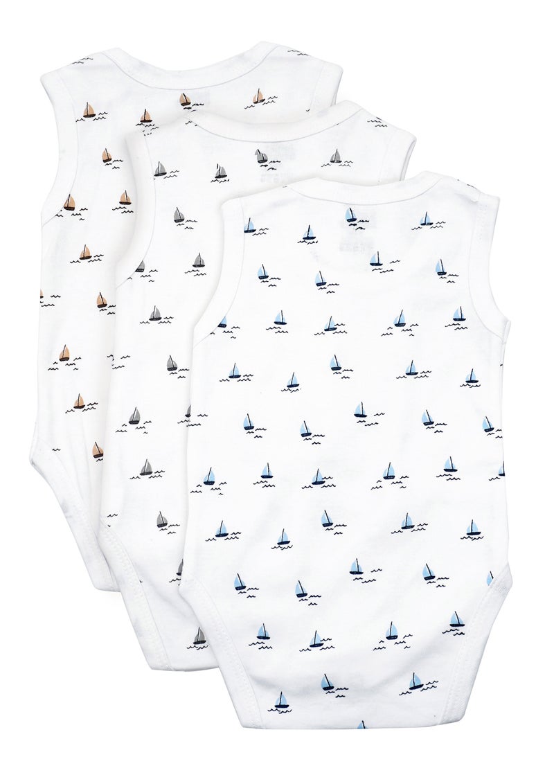 Babies Basic BabiesBasic 100% Super Combed Cotton, Sleeveless Romper/Bodysuit, for New Born to 24months. Set of 3 - Printed  - Image 2