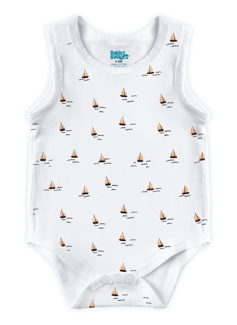 Babies Basic BabiesBasic 100% Super Combed Cotton, Sleeveless Romper/Bodysuit, for New Born to 24months. Set of 3 - Printed  - Image 4