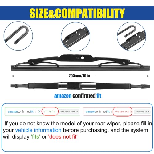 GSPSCN 10" Rear Wiper For Chevy Traverse 24-18 /Buick Enclave 24-18，Encore 22-13 /Hummer H2 09-03 H3 10-06 /Dodge Nitro 12-09 /Saturn Vue 07-02 /Mazda Tribute 06-01 Back Windshield Wiper Blades (10-N) - Image 2