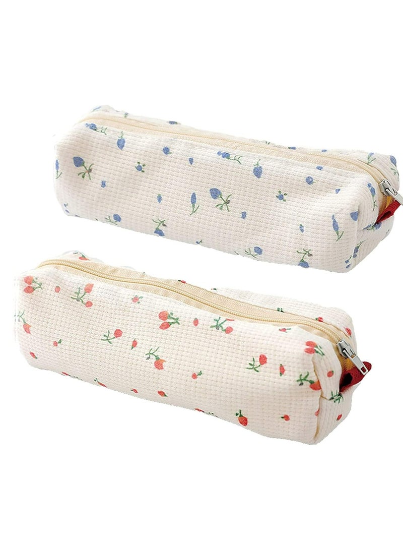 أوزيغالور حقيبة أقلام حافظة أقلام رصاص لطيفة حاملة أقلام رصاص زهرية، 2 عبوة حقيبة تخزين محمولة لتنظيم مستحضرات التجميل للنساء (وردي وأزرق) - Image 1