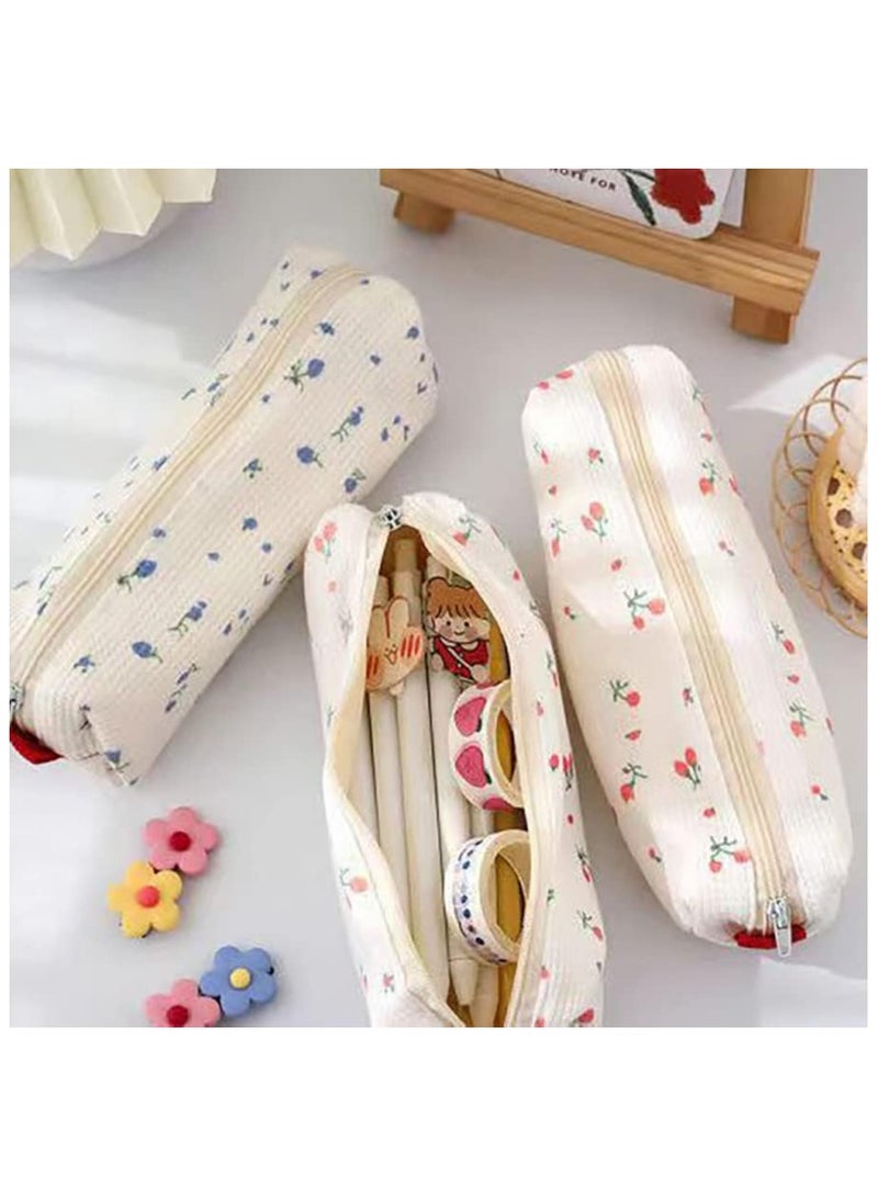 أوزيغالور حقيبة أقلام حافظة أقلام رصاص لطيفة حاملة أقلام رصاص زهرية، 2 عبوة حقيبة تخزين محمولة لتنظيم مستحضرات التجميل للنساء (وردي وأزرق) - Image 3