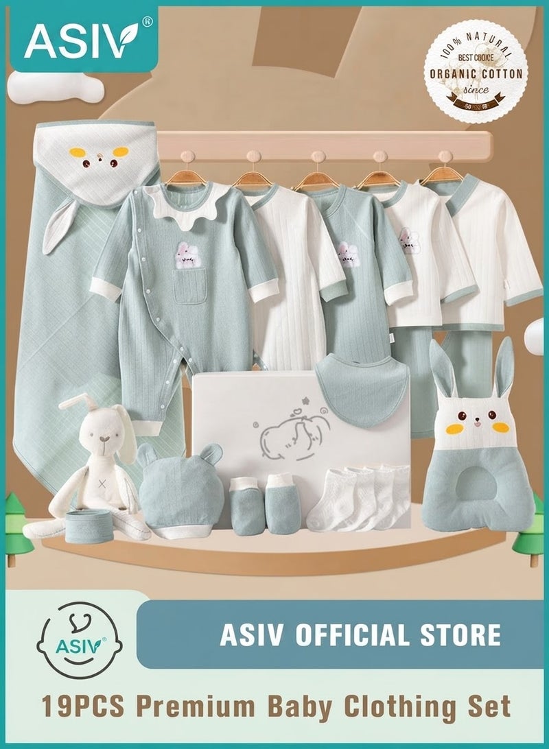 ASIV 19-Piece Newborn Gift Box – 100% A-Grade Pure Cotton Baby Clothing Set, Gender-Neutral, All-Season – Perfect Gift for Eid, Baby Shower & Full Moon Celebration - Image 1