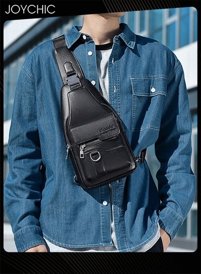 Joychic حقيبة صدر للرجال بتصميم ليتشي من جلد PU مقاومة للماء ومقاومة للاهتراء، حقيبة كتف عصرية بسعة كبيرة، حقيبة عبر الجسم محمولة - Image 1
