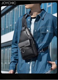 Joychic Men Lychee Pattern PU Leather Waterproof and Wear-resistant Chest Bag Trendy Large Capacity Shoulder Bag Portable Crossbody Bag  - Image 2