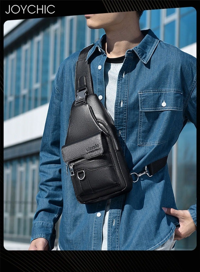 Joychic حقيبة صدر للرجال بتصميم ليتشي من جلد PU مقاومة للماء ومقاومة للاهتراء، حقيبة كتف عصرية بسعة كبيرة، حقيبة عبر الجسم محمولة - Image 2