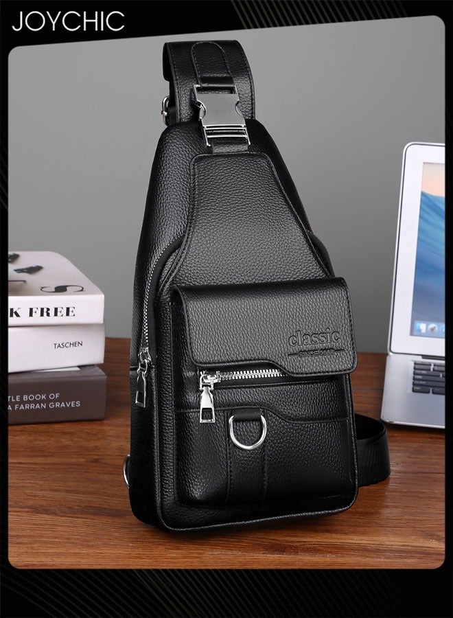 Joychic حقيبة صدر للرجال بتصميم ليتشي من جلد PU مقاومة للماء ومقاومة للاهتراء، حقيبة كتف عصرية بسعة كبيرة، حقيبة عبر الجسم محمولة - Image 3