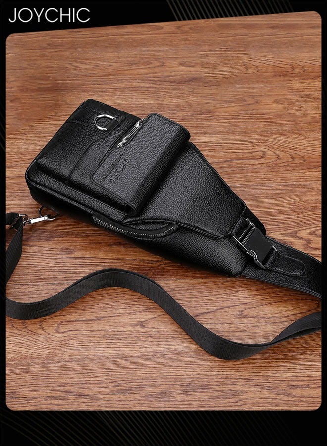 Joychic حقيبة صدر للرجال بتصميم ليتشي من جلد PU مقاومة للماء ومقاومة للاهتراء، حقيبة كتف عصرية بسعة كبيرة، حقيبة عبر الجسم محمولة - Image 4