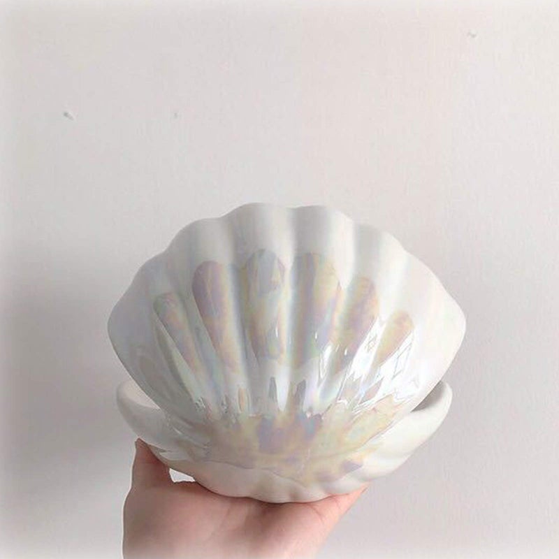 BinaryABC Ceramics Shell Pearl Light Led Lamp Portable Night Light Tabletop Light,Christmas Gift(White) - Image 5