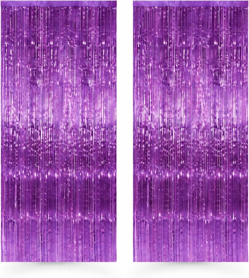 قبو سحري Foil Fringe Curtains Pack of 2 - 1x2m Metallic Tinsel Backdrop for Events (Purple) - Image 1