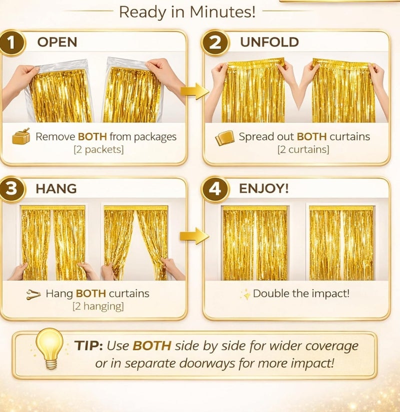قبو سحري Foil Fringe Curtains Pack of 2 - 1x2m Metallic Tinsel Backdrop for Events (Purple) - Image 5