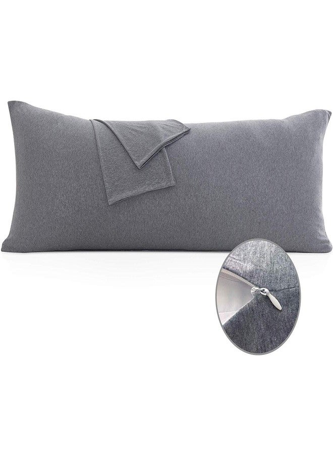 Oubonun 100% Jersey Cotton Body Pillow Cover with Zipper - Luxury Soft Removable Pillow Case - Long Fuzzy - Knitted (Grey, 21"X54") - Image 2