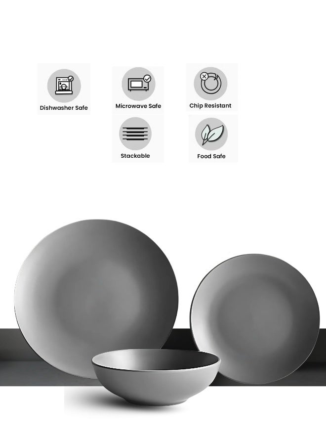 Feelings 12-Piece Stoneware Dinner Set Plates, Dishes, Bowls Serves 4 Grey - Image 4