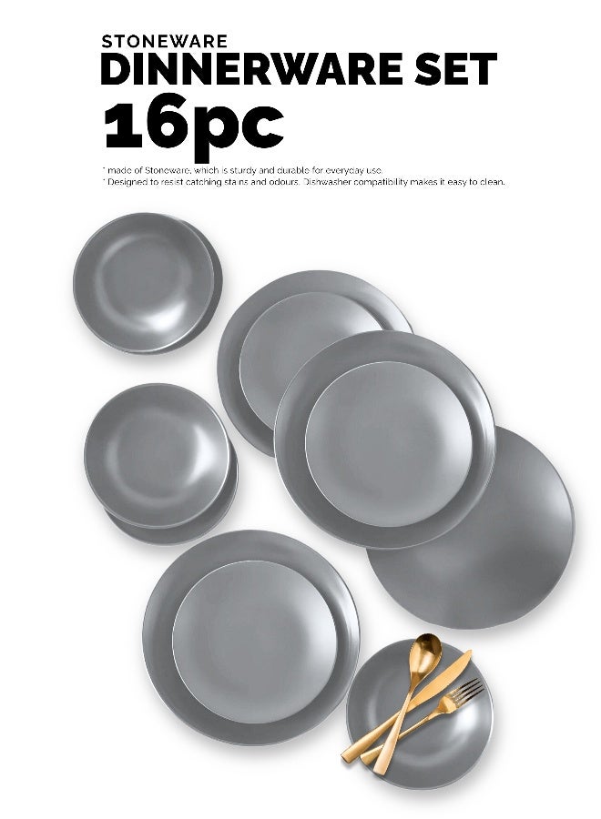 Feelings 12-Piece Stoneware Dinner Set Plates, Dishes, Bowls Serves 4 Grey - Image 3