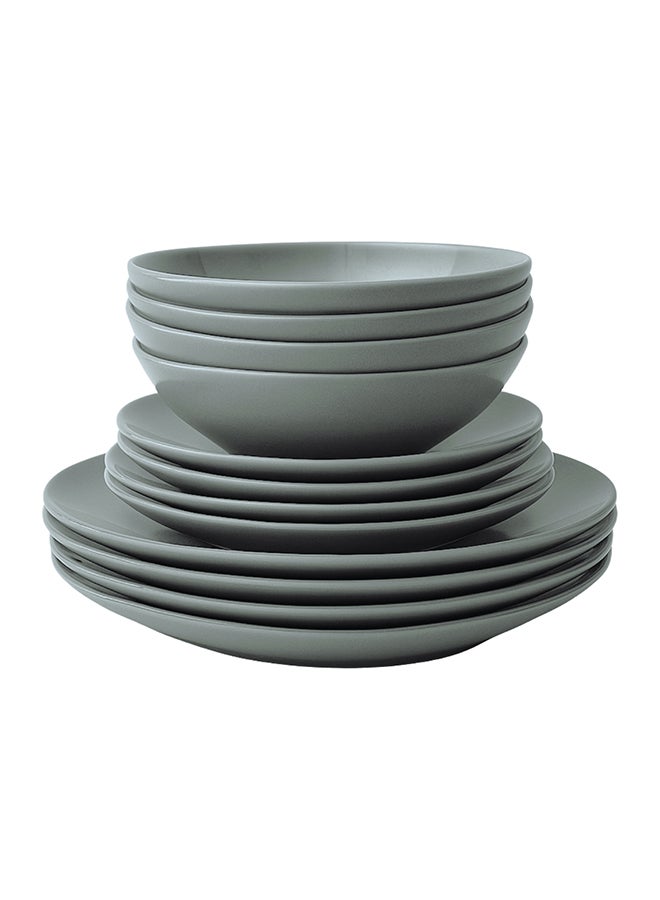 Feelings 12-Piece Stoneware Dinner Set Plates, Dishes, Bowls Serves 4 Grey - Image 5