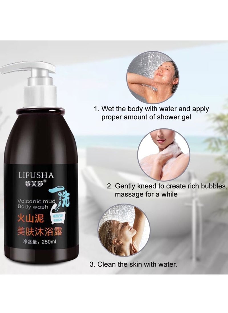 LIFUSHA Volcanic Mud Body Wash Shower Gel Deep Sea Mud Whitening Body 250ml  - Image 4