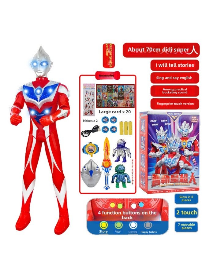 Children's Large Ottoman Toy Figure Salty Egg Superman Stall Sound And Light Tyro Men's Hand Model Toy-Color:[ 70cm Early Education Version Of The First Generation Charging Story] Color Box + Gift Package - Image 1