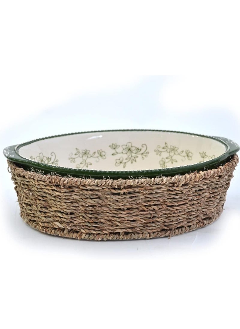 Temp-tations temp-tations® Floral Lace Oval Baker with Banana Grass Woven Basket - Green  - Image 2