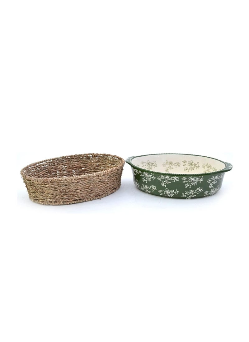 Temp-tations temp-tations® Floral Lace Oval Baker with Banana Grass Woven Basket - Green  - Image 3