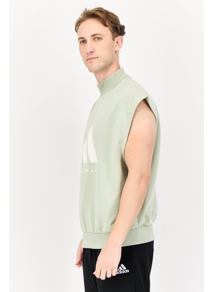 Adidas Men Sportswear Fit Sleeveless Basketball Sweatshirt, Light Green  - Image 4