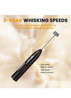 TNW Milk Frother, Mini Handheld Electric Whisk Portable Coffee Frother with 2 Spring Whisks, 3-Speed, Rechargeable Foam Maker Beverage Mixer for Coffee, Latte, Matcha, Cappuccino and Hot Chocolates (Red)  - Image 3