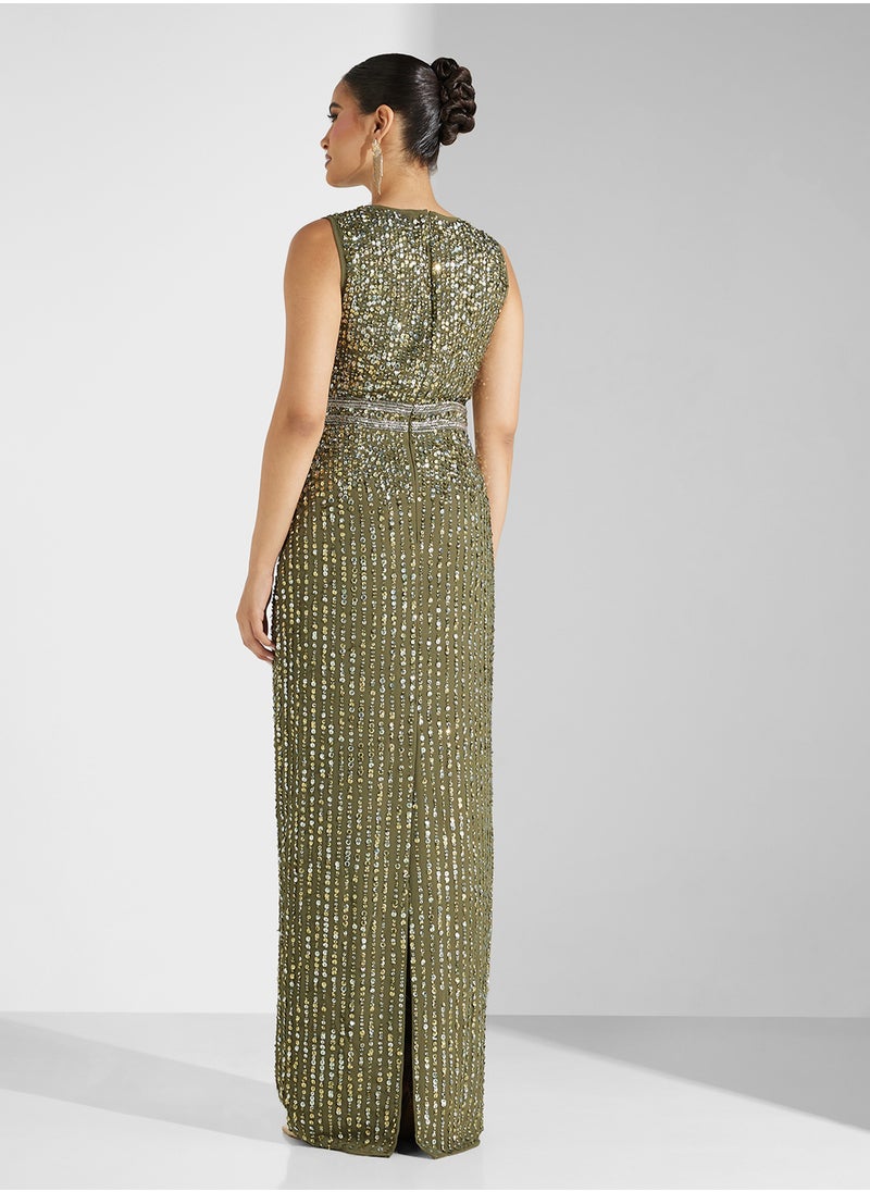 Amelia Rose - Crew Neck Sequin Maxi Dress - Image 1