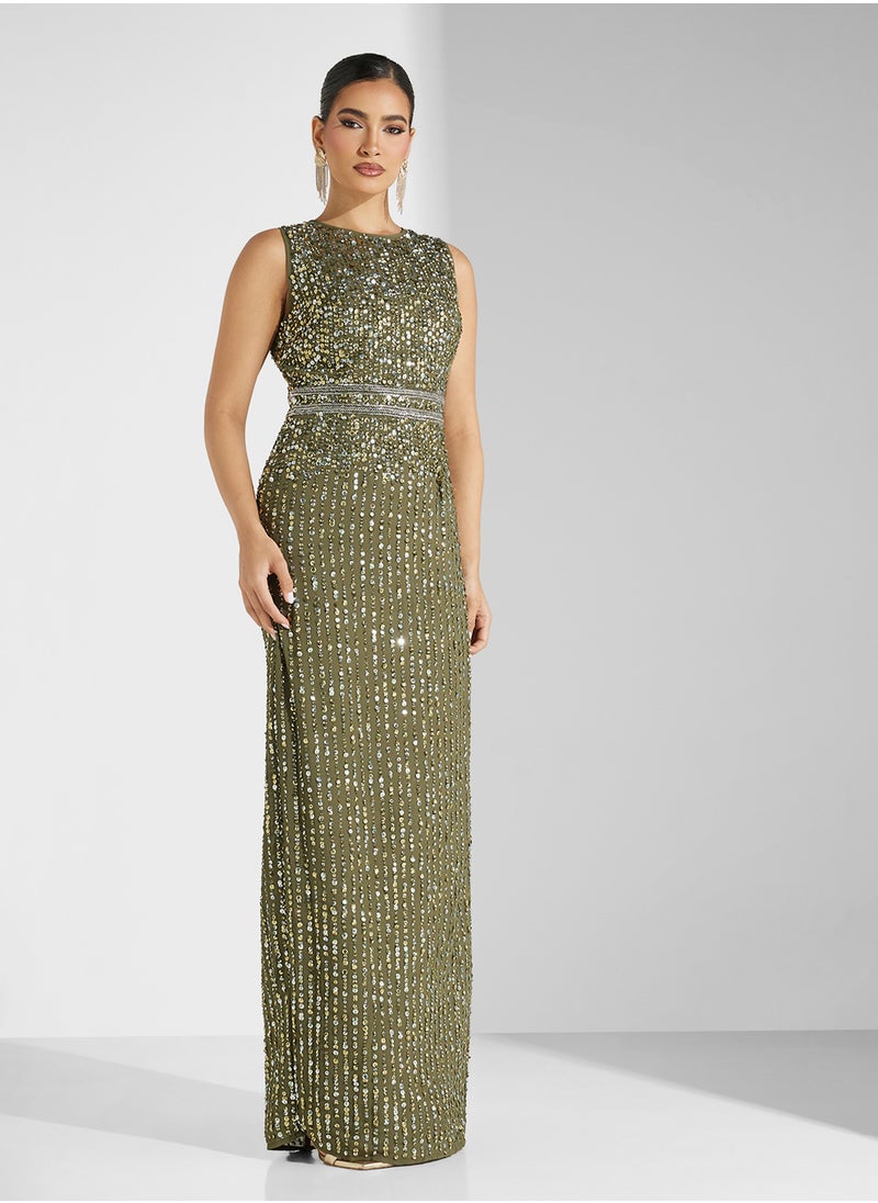 Amelia Rose - Crew Neck Sequin Maxi Dress - Image 1