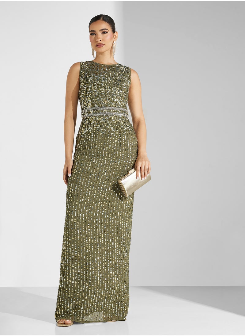 Amelia Rose - Crew Neck Sequin Maxi Dress - Image 1